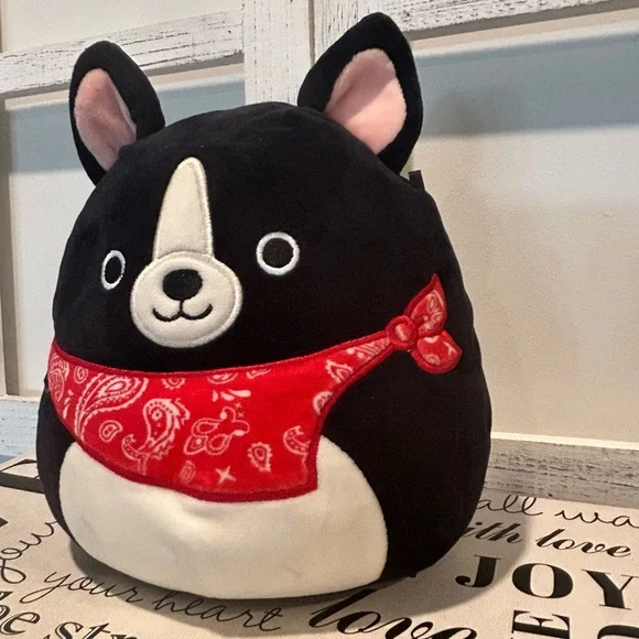 SQUISHMALLOWS Black Dog with Red Bandana Border Collie Plush Super Soft - Picture 3 of 8